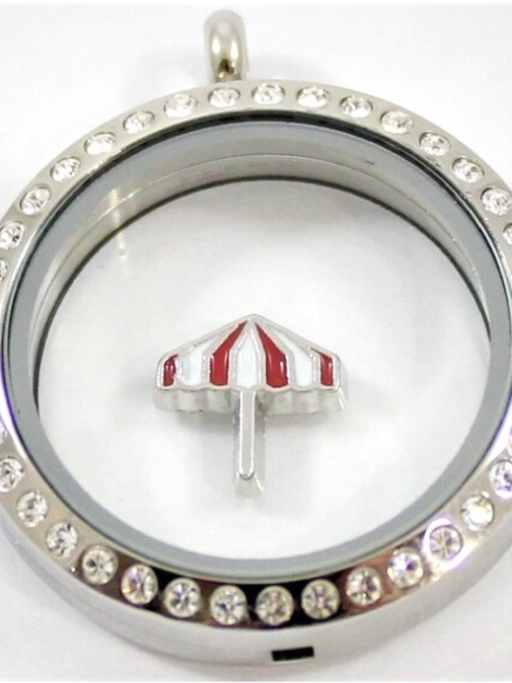 Origami Owl Silver Red and White Umbrella Charm